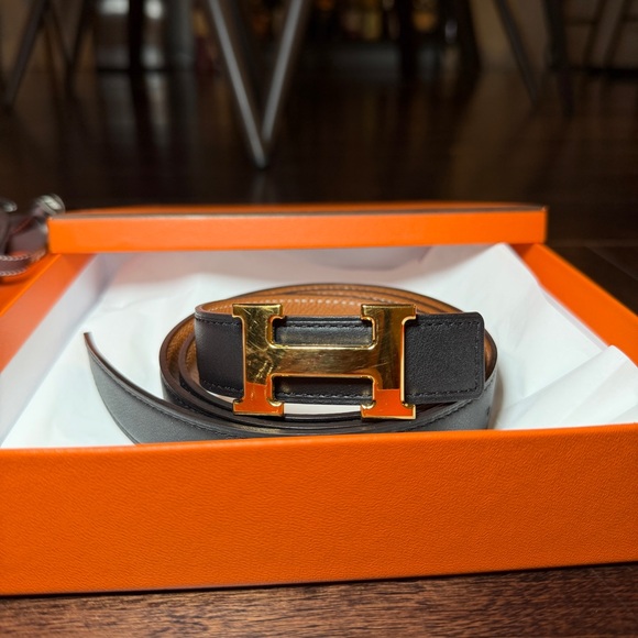 Authentic Hermès mini H belt buckle reversible leather black/brown (authentic)